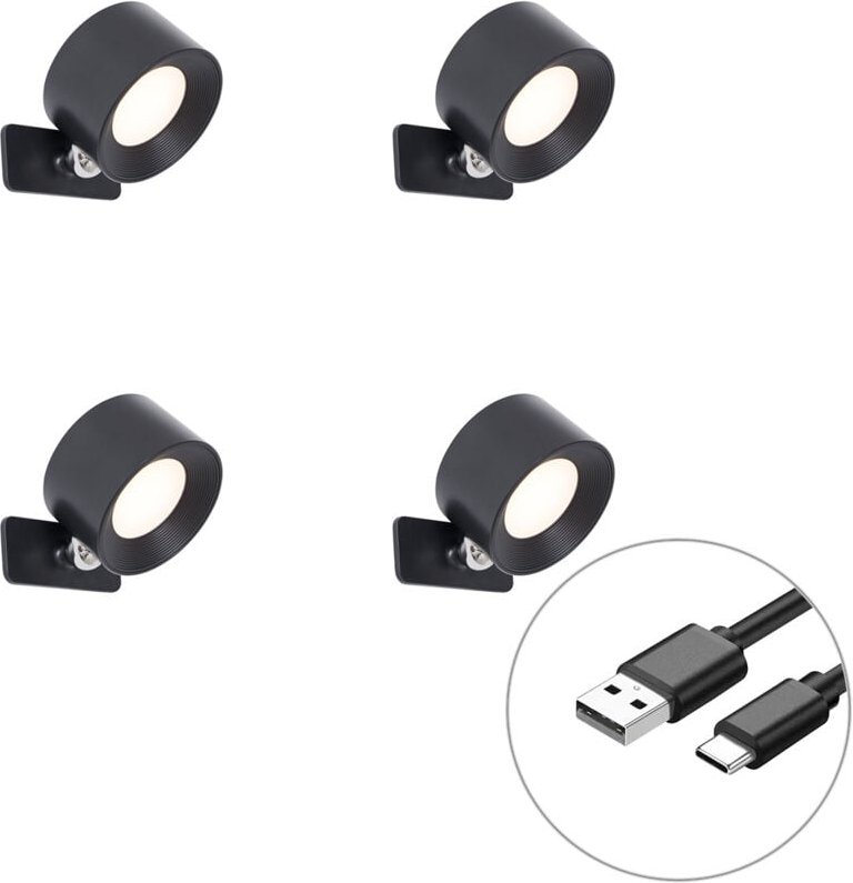 4er-Set moderne Wand- und Deckenleuchten schwarz inkl. led wiederaufladbar - Bright