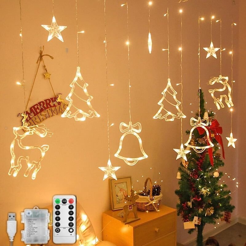 Thumbnail - LED-Weihnachtsvorhang-Lichterkette, 3,5 m, wasserdicht, Lichterkette für Weihnachten, Fenster, 8 Modi, Hochzeit, Party, ...