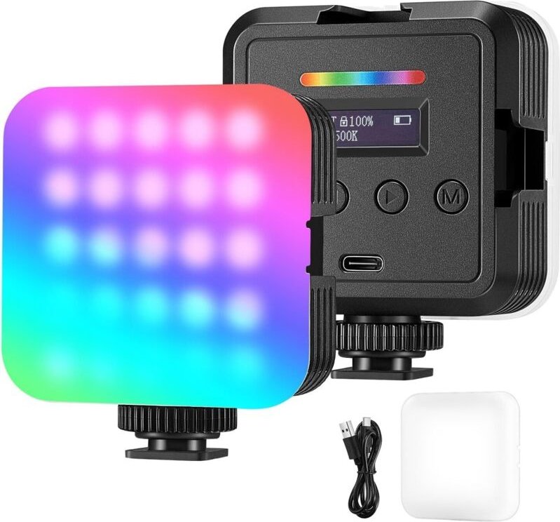 Magnetisches RGB-Videolicht, 360° RGB61 LED-Kameralicht mit 3 Kaltschuh, CRI 97+, 20 Szenen, 2500K8500K, 2000 mAh wieder...