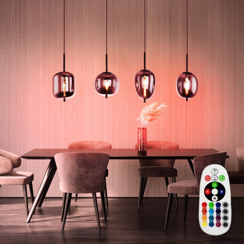 Hängeleuchte Esszimmerlampe Wohnzimmer Pendelleuchte Lampe, 4 flammig, Metall Glas rauchfarben, 4x LED, LxH 120x100 cm