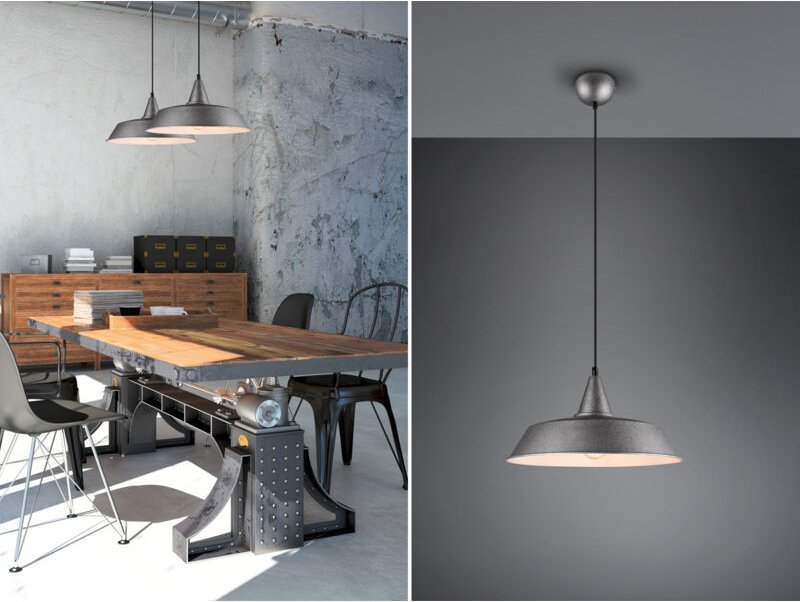 Reality Leuchten - Pendelleuchte wilton 1 flammig Metall Silber matt Lampenschirm, ø 35cm