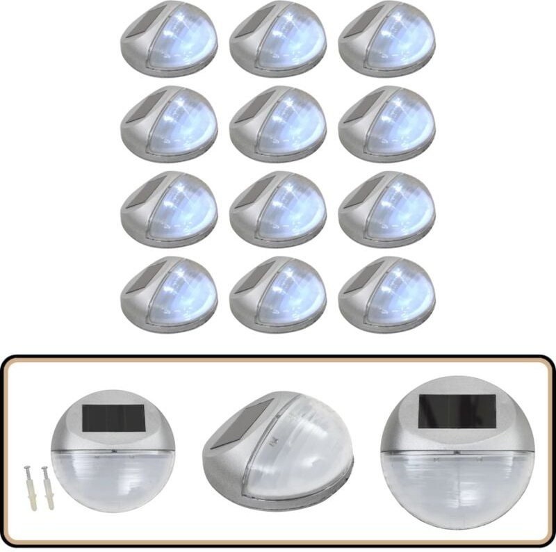 Thumbnail - Outdoor Solar-Wandleuchten led 12 Stk. Rund Silbern - Solarlaterne - Solarleuchte - Außenstehleuchte - Gartenbeleuchtung...