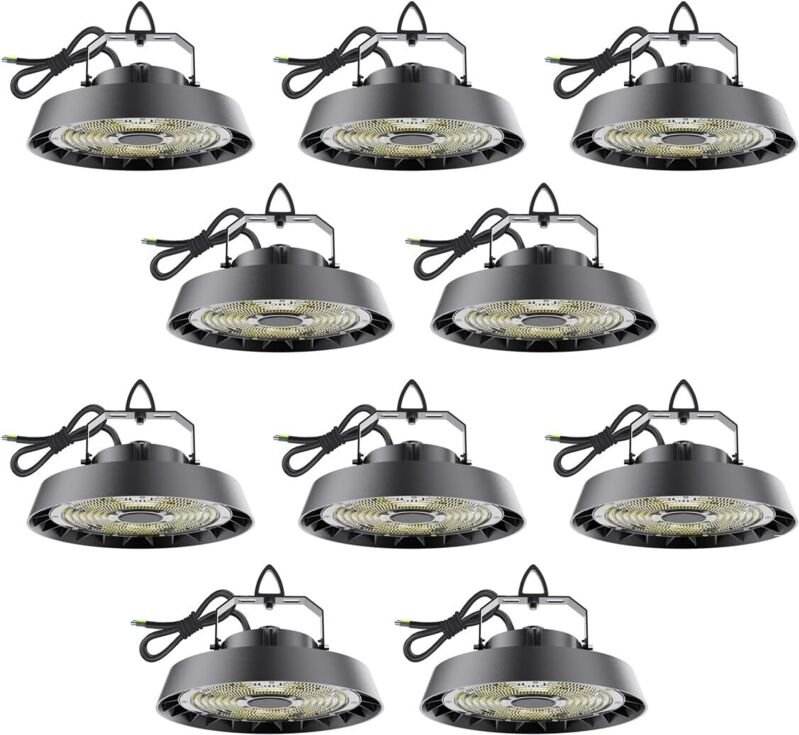 Modlicht 10er LED Hallenstrahler 150W Kaltweiß 5000K 25500lm 90°Abstrahlwinkel UFO Highbay Industrielampe IP65 Hallenbel...