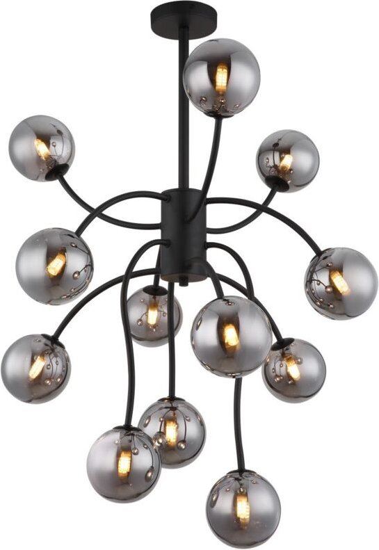Globo Lighting - Deckenleuchte Deckenlampe Esszimmerlampe led Glaskugeln 12 Flammig rauch h 93 cm