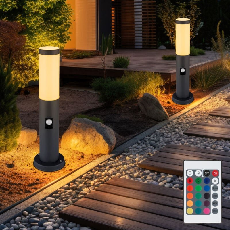 Außenstehlampe mit Bewegungsmelder Gartenlampe Edelstahl LED Wegeleuchte dimmbar mit Fernbedienung anthrazit Außenleucht...