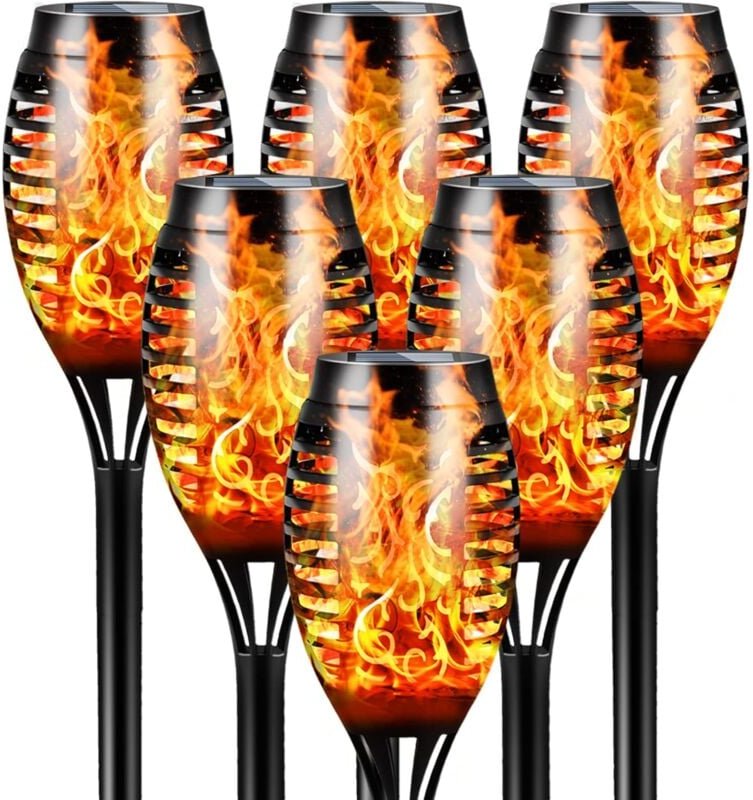 Thumbnail - Wasserdichte Solar-Taschenlampe, 6er-Packung mit 12 tanzenden LED-Flammen, Sicherheitsbeleuchtung von der Dämmerung bis ...