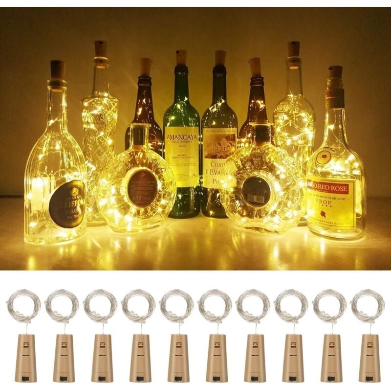 LED-Flaschenlichterkette, 10 Stück, 2 m, 20 LEDs, Korkenflaschen-Lichterkette für Hochzeiten, Partys, DIY-Projekte, Weih...