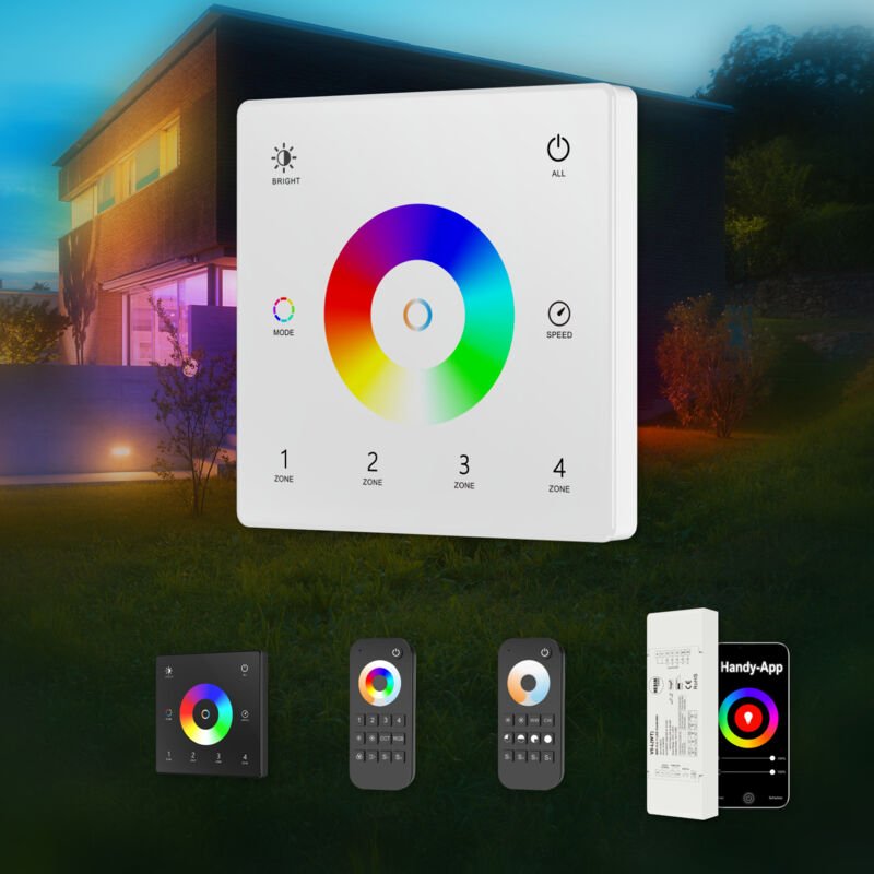Light 12-48V Wi-FI/RF Controller Fernbedienung rgb/cct led Beleuchtung Wandschalter Dimmer: Touch Schalter Weiß, 4 Zonen...