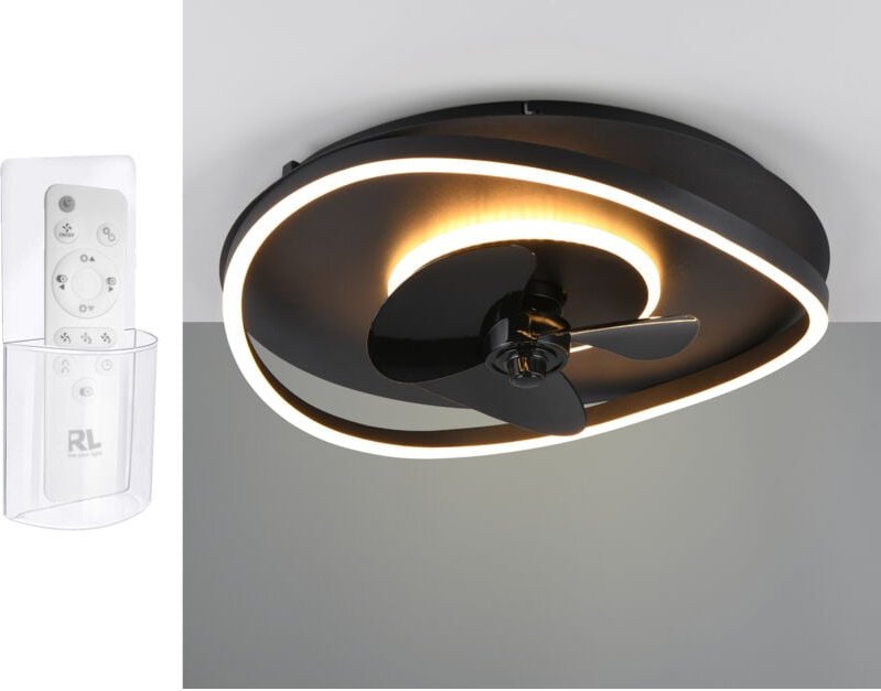 Led Deckenleuchte Schwarz mit Ventilator und Fernbedienung, ø 50cm