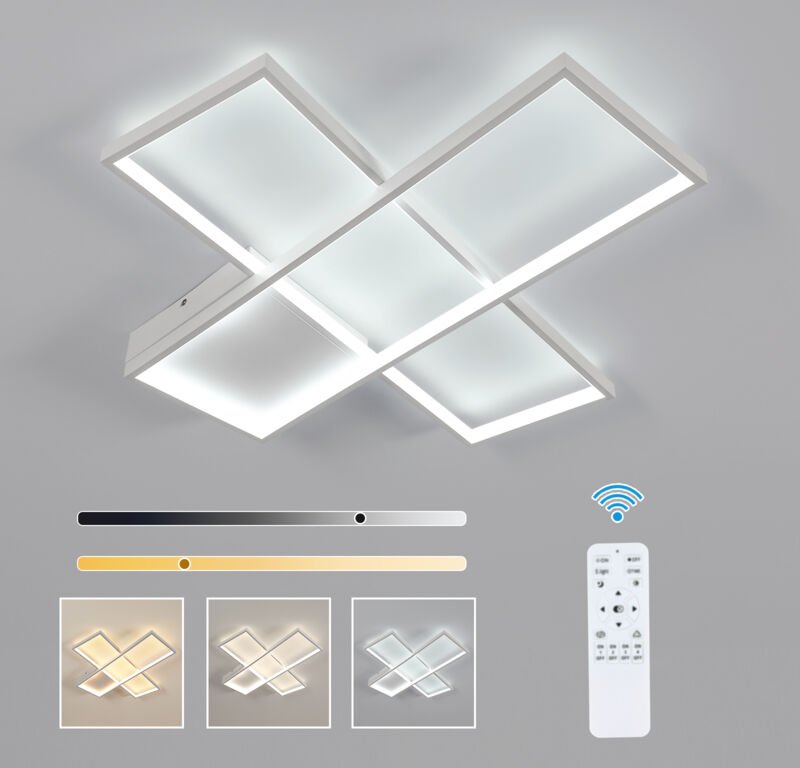 COMELY Moderne rechteckige LED-Panel-Leuchte, sandgestrahlt weiß, 64 x 62 x 6 cm, 30 W mit Dimmer (einstellbare Helligke...
