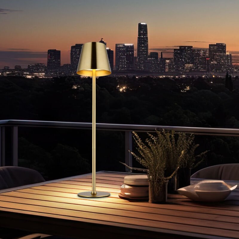 Außen LED Tischleuchte Höhenverstellbar Tischlampe Touchdimmer Leseleuchte Akku Balkon, Metall messing, IP44, 3W 130Lm w...