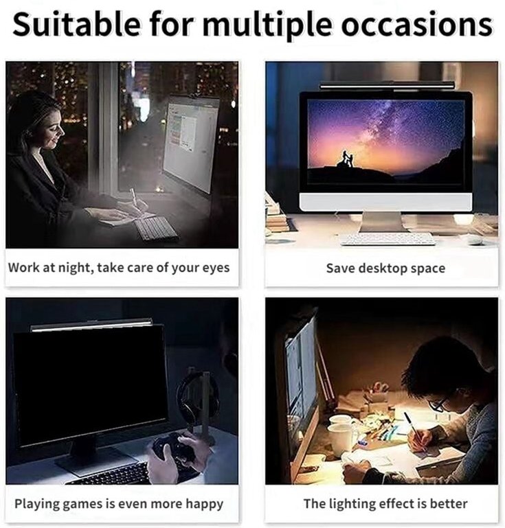 Monitor-Lichtleiste, LED-Schreibtischlampe, Dimmbare Computerlampe, Augenschonende Lampe, USB-Leselicht, Hintergrundbele...