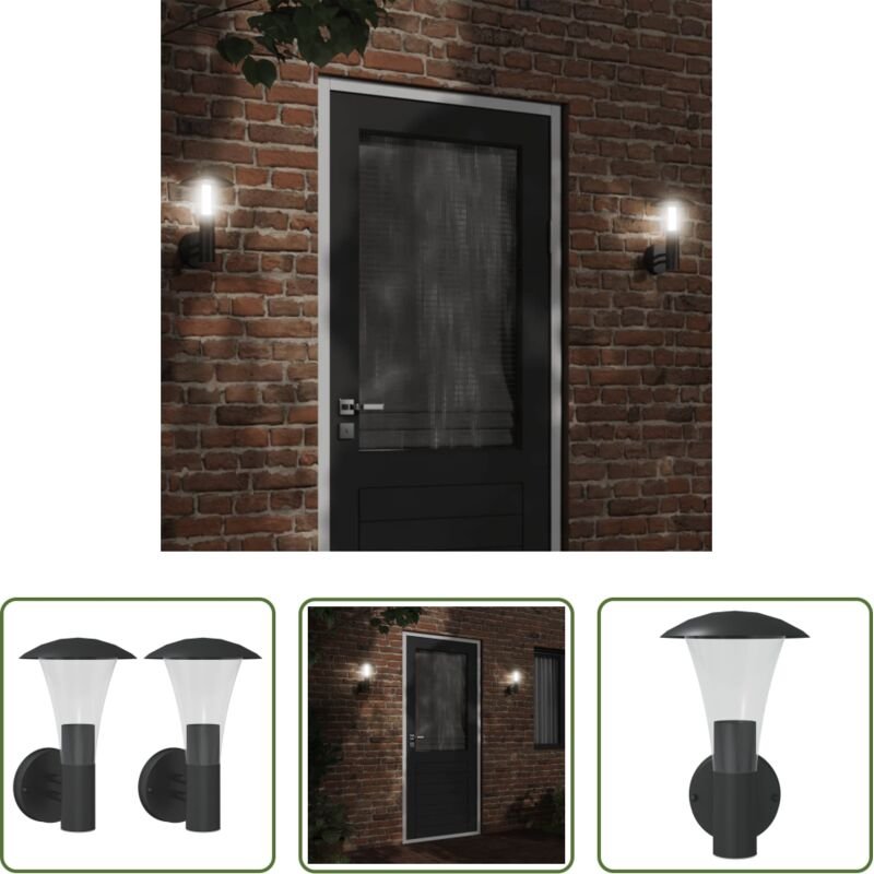 vidaXL Außenlampe - Außenwandleuchten 2 Stk. Schwarz Edelstahl