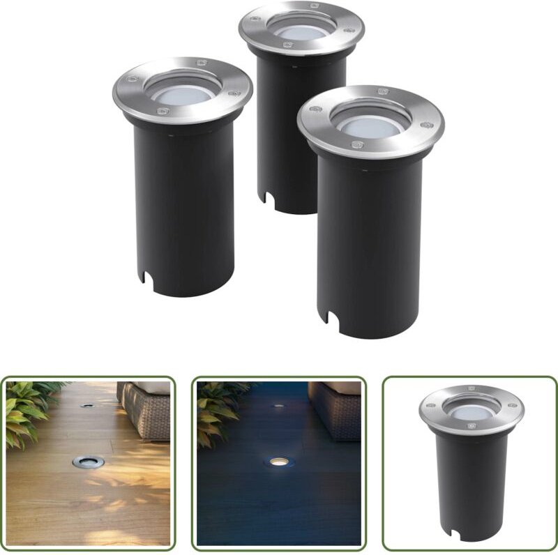 vidaXL Bodenbeleuchtung - LED-Bodeneinbaustrahler 3 Stk. Outdoor Rund