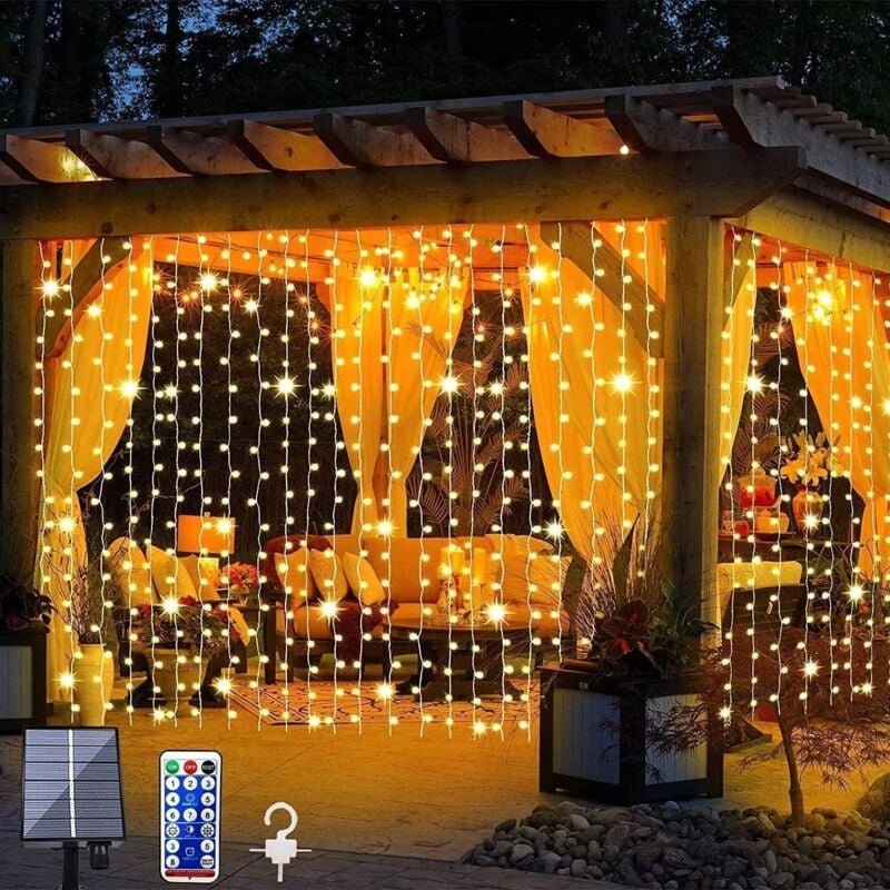300 LED-Solar-Lichterkette, wasserdichte Solar-Lichterkette für den Garten mit Fernbedienung und 8 Modi, per usb wiedera...