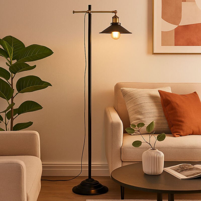 Stehleuchte lenius mit schwenkbarem Metallschirm Schwarz, Höhe 155cm