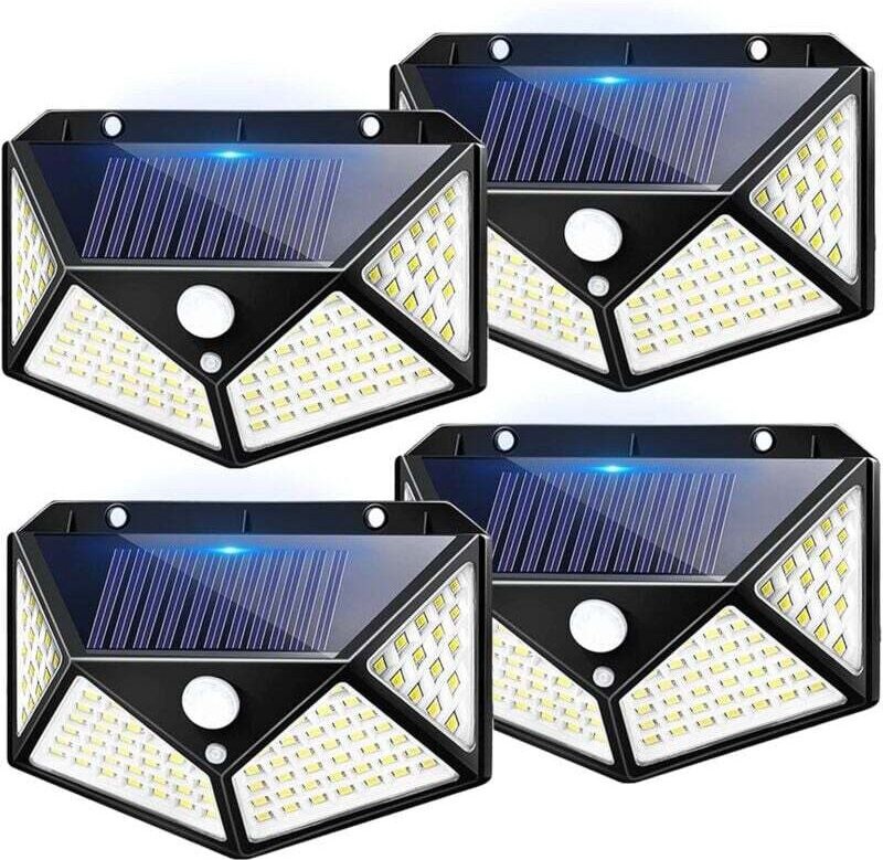 Thumbnail - ZVD - 4er-Pack Solarleuchten Außen, 100 led Solar Außenbeleuchtung, 3 Modi Solarstrahler Außen mit Bewegungsmelder, led ...