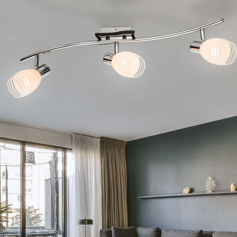 Decken Lampe Leuchte Beleuchtung Metall Chrom Glas Weiß Spot Wohn Schlaf Zimmer