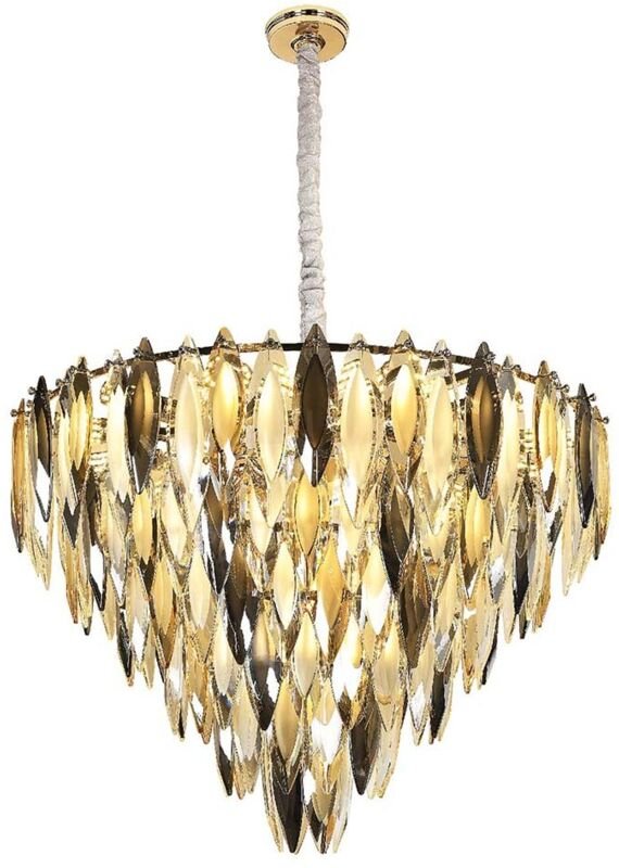 Luster Kronleuchter Hängeleuchte Metall goldfarben K9 Kristall champagner D 60 cm