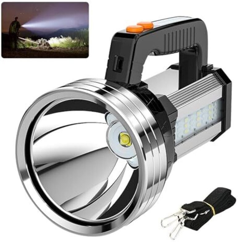 Professionelle und leistungsstarke LED-Taschenlampe, 10.000 mAh Akku, 2.000 lm, 800 m Reichweite, 6 Leuchtmodi, IPX4 was...