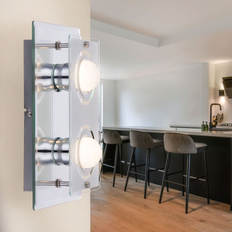 Wandleuchte Badezimmer Flurleuchte Wand Chrom Wandlampe Glas Wohnzimmer, verspiegelt, 2x led 4W 350Lm warmweiß, LxBxT 27...