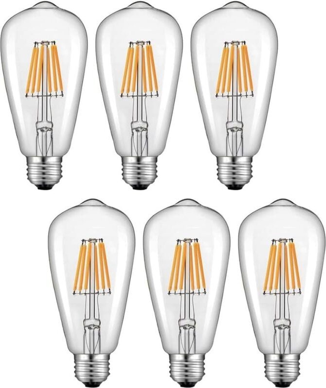 6er-Pack AC/DC 12–24 V LED ST58 E27 Edison-Schraubglühbirne, 60 W Äquivalent E27 LED Retro Antik Glühfadenbirnen, 2700 K...