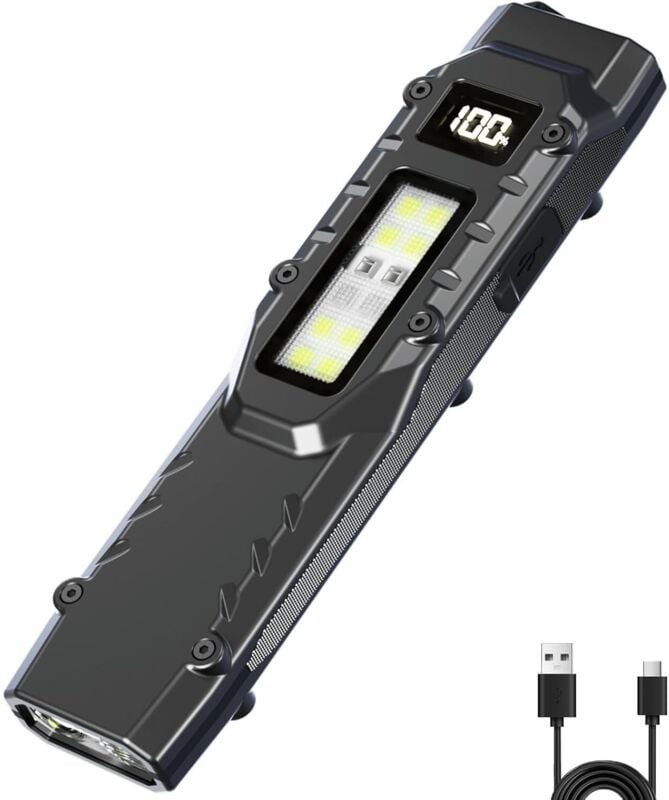 EDC Taktische Taschenlampe DT007, kompakte 7-Modus-Taschen-LED-Taschenlampe – 1500 lm, wiederaufladbares USB-C-Digitaldi...