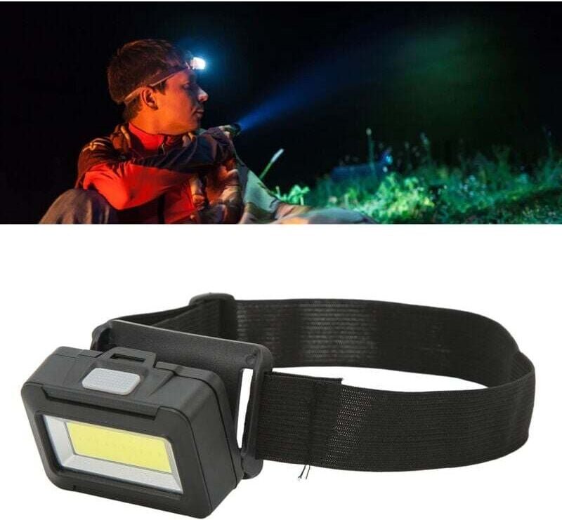 Wasserdichte, batteriebetriebene COB-Stirnlampe aus ABS mit komfortablem Kopfband für Outdoor-Camping, schwarz, DUBUNS