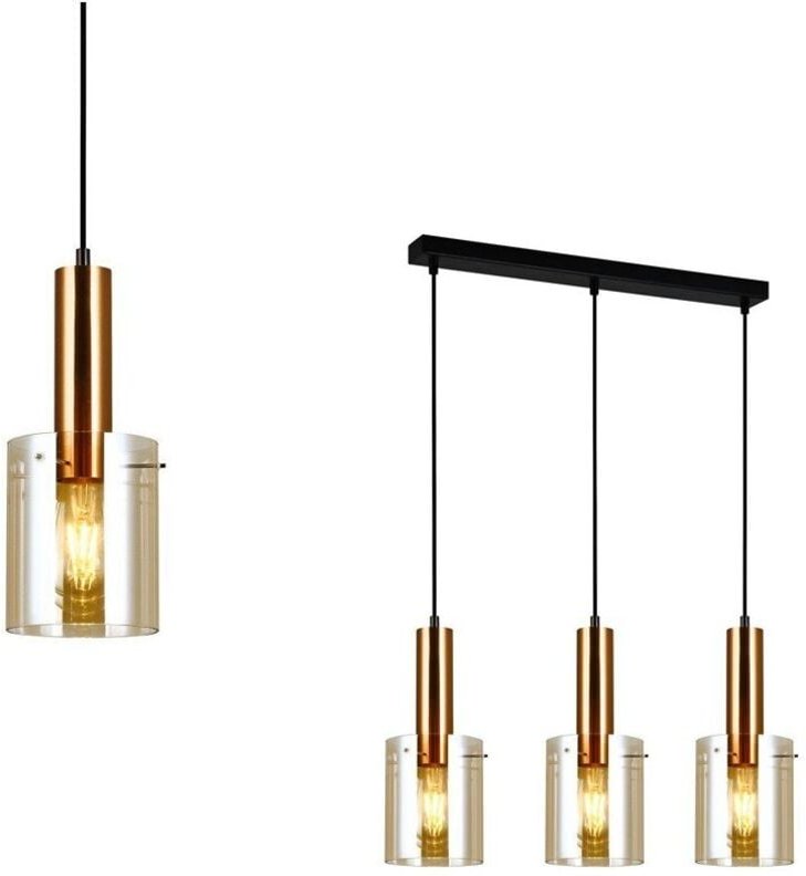 Thumbnail - Sardo - Moderne hängende Anhänger Messing 3 Licht mit Bernsteinschirm, E27 - Italux