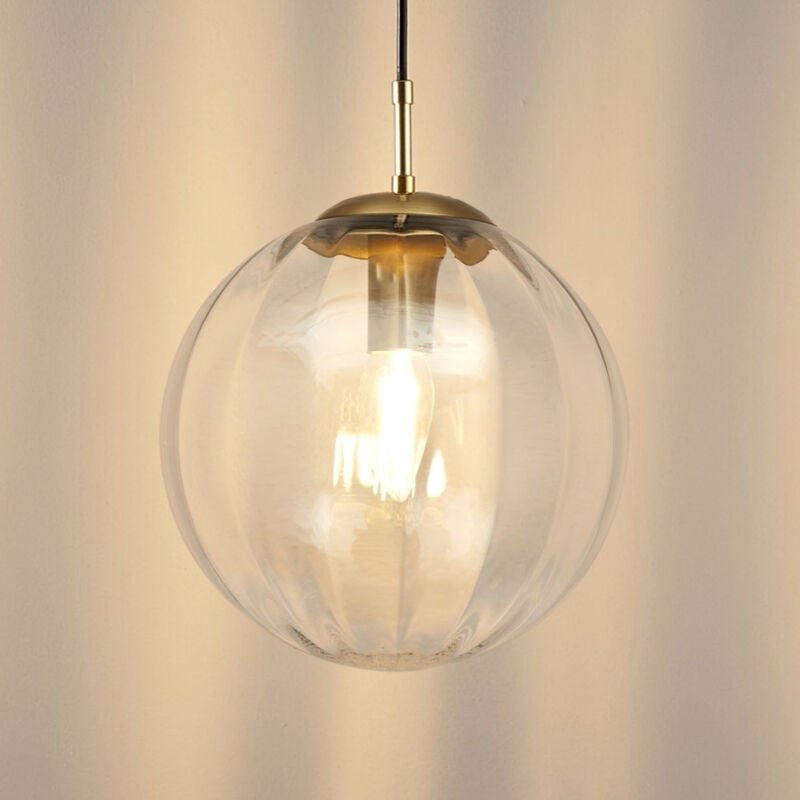 Trendige Hängeleuchte Kugel aus geriffeltem Glas - Niccolo