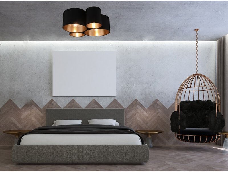 Meinewunschleuchte - Deckenleuchte 4-flammig Stoff Lampenschirme Schwarz/Gold, Breite 50,5cm