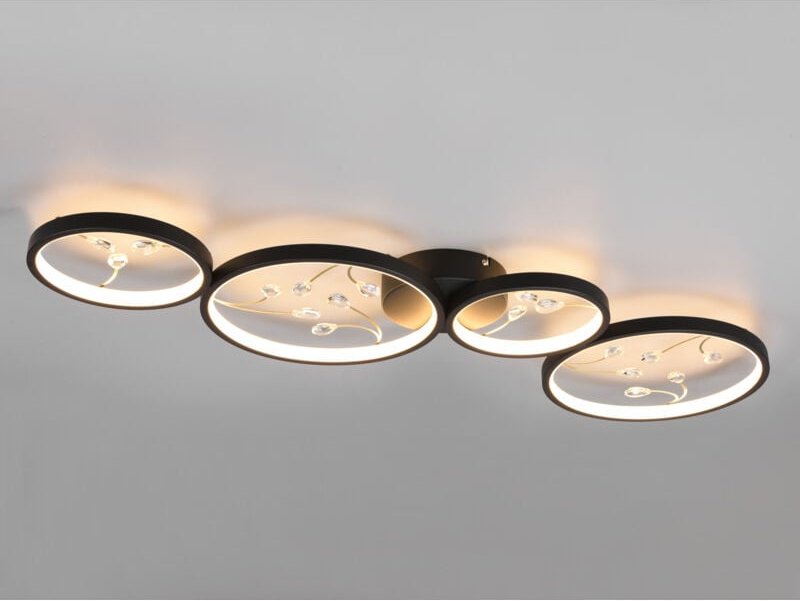 Trio Leuchten - Große led Deckenleuchte groovy Schwarz mit 3 Stufen Dimmer, Breite 95cm