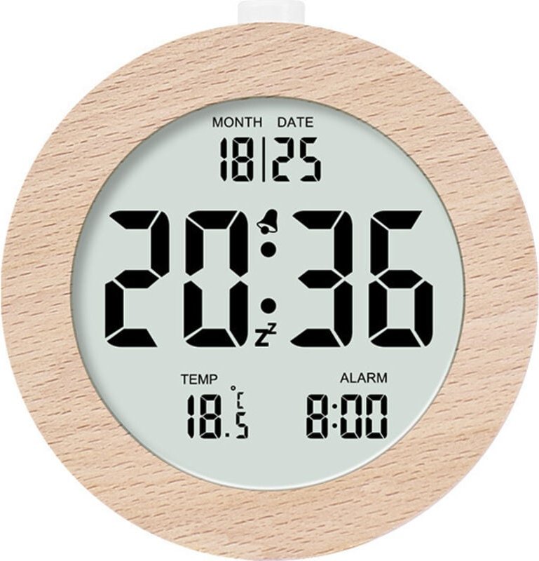 Uhr Digitaler Wecker aus Holz, LCD-Digitaluhr mit Datum, Temperatur, Schlummerfunktion, Hintergrundbeleuchtung, batterie...