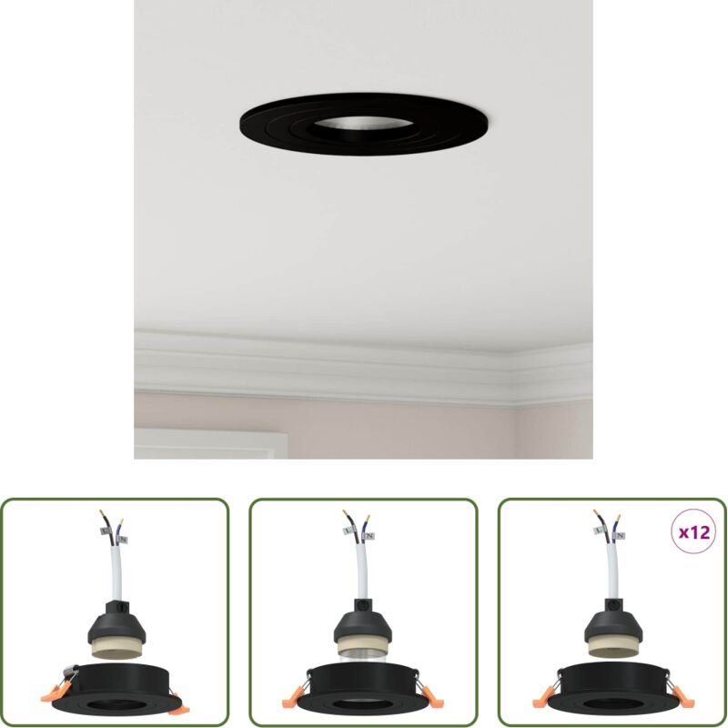 Aluminiumleuchte - Spotlight 12 pcs Schwarz 9 x 9 x 2 cm Aluminium