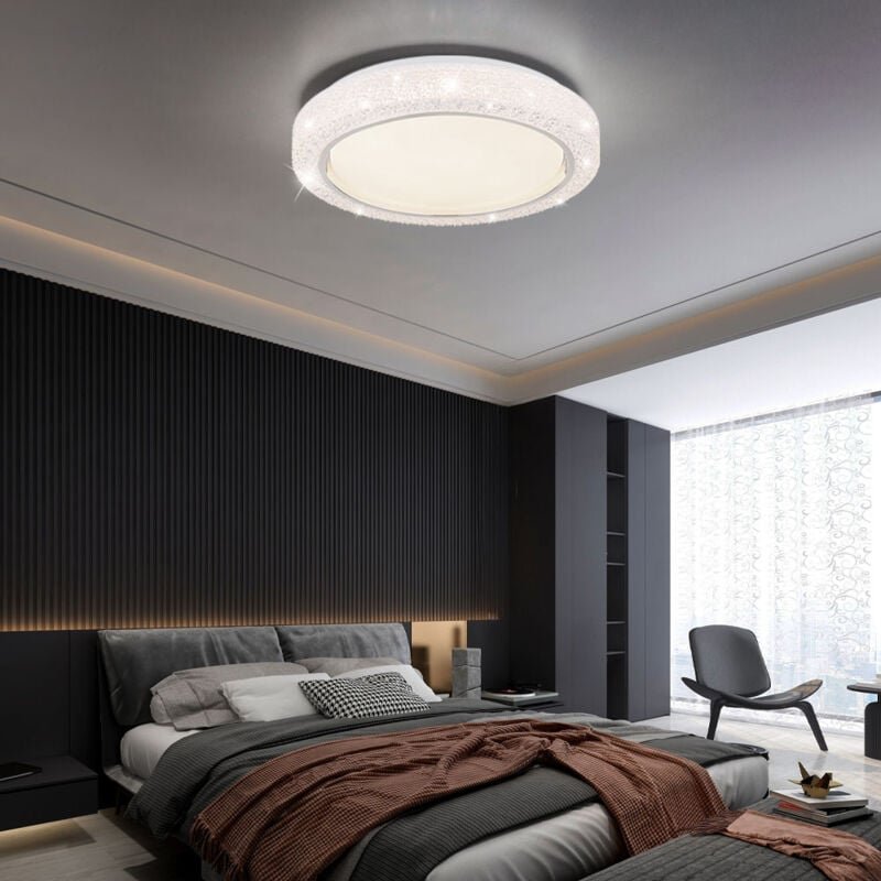 Deckenlampe LED Deckenleuchte Kristalllampe Wohnzimmerleuchte rund, Chromring, 24W 1400lm warmweiß, DxH 40 x 8 cm