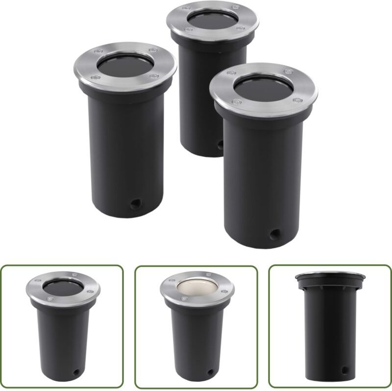 The Living Store - Bodenstrahler Bodenlampe Bodeneinbauleuchten rund 3er Set - Bodenstrahler - LED-Strahler - Outdoor-Be...