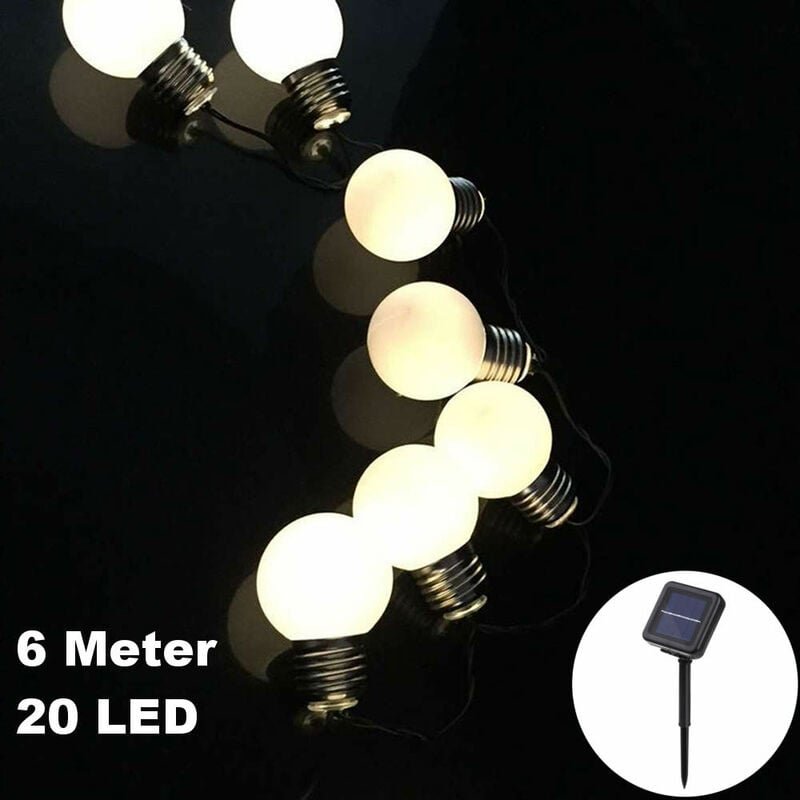 Solar Lichterkette 20 led / 6 Meter Glühbirnen Matt Deko Warm-Weiß Solarbetrieben für Party Deko Schmuck Girlande Dekora...