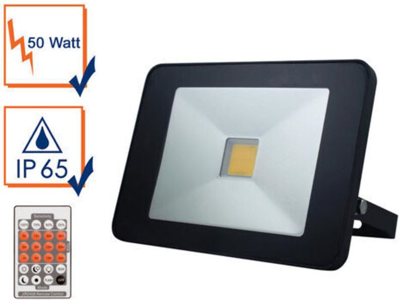 Perel - 50 Watt led Strahler Bewegungsmelder & Fernbedienung, 4000 Kelvin IP65, 18x26cm