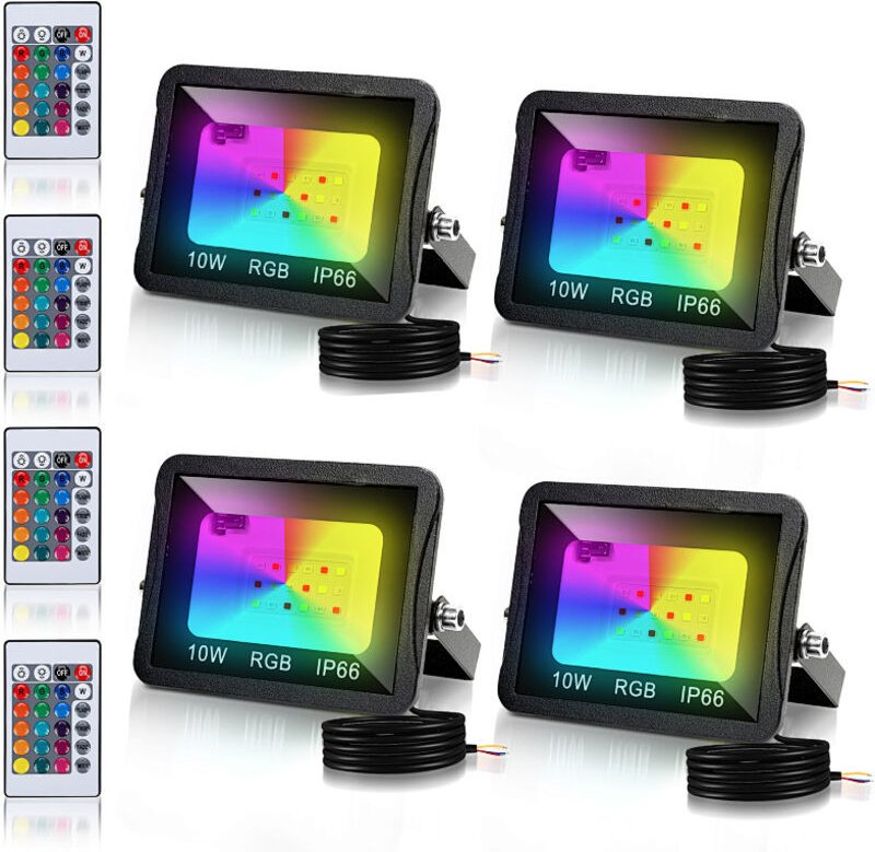 Jiubiaz RGB LED Strahler mit Fernbedienung, 4x 10W RGB LED Flutlicht, 16 Farben & 4 Modi, IP66 LED Außenstrahler für Gar...