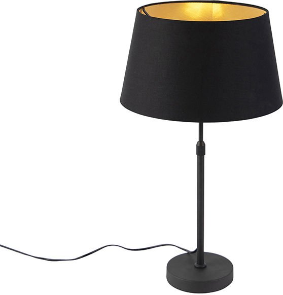 Tischlampe schwarz mit Schirm schwarz mit Gold 35 cm - Parte