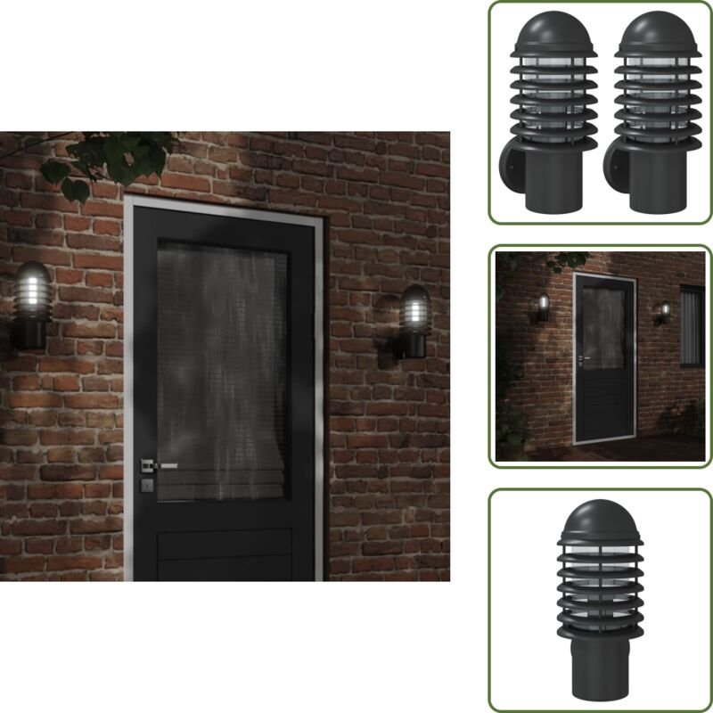 Außenwandleuchten 2 Stk. Schwarz Edelstahl - Outdoor-Beleuchtung - Wandleuchte - Gartenleuchte - Edelstahl - Schwarz - T...