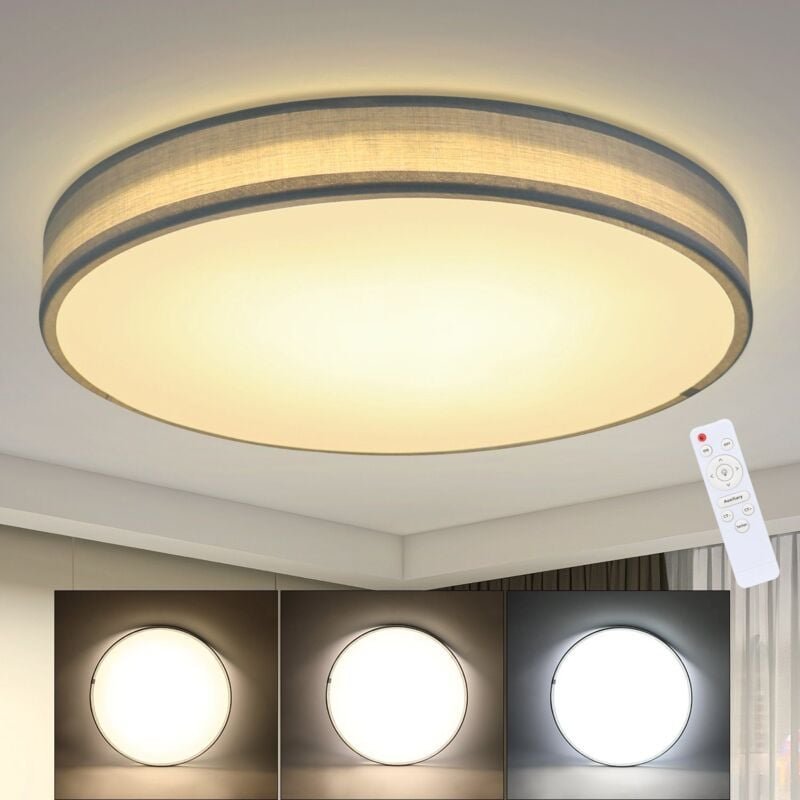 Deckenleuchte led Deckenlampe Schlafzimmer - Rund Stoff Dimmbar mit Fernbedienung Schlafzimmerlampe mit Stoffschirm 38W ...