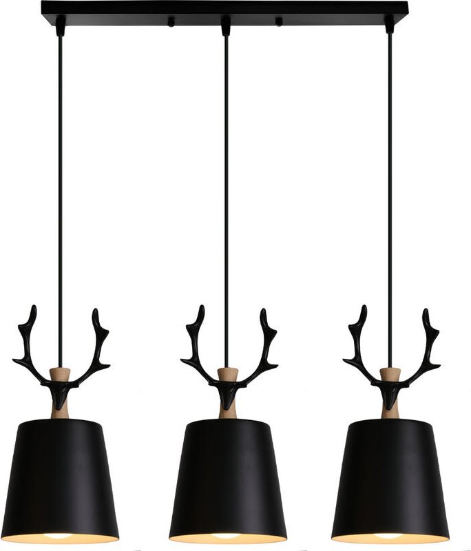 Modern Minimalistische Kunst Kreative Pendelleuchte E27 Dekorativer Kronleuchter Geweih 3 Lichter (Schwarz)