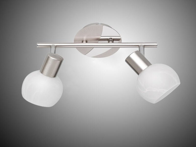 Meinewunschleuchte - led Deckenstrahler 2 flammig Silber/Chrom Glas Alabaster, Breite 27cm