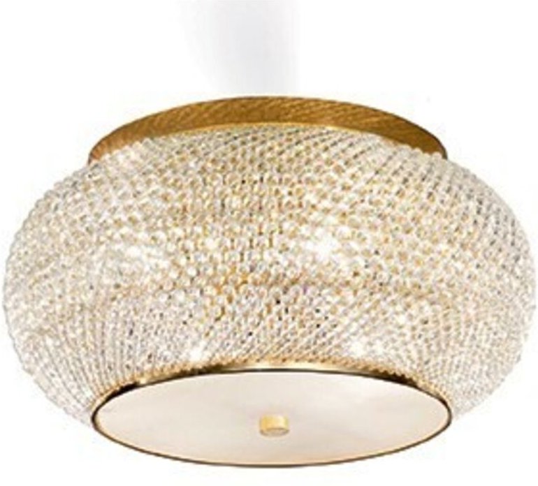 Ideal Lux - Pasha' - 6 Light Ceiling Flush Light Gold mit Kristallen, E14