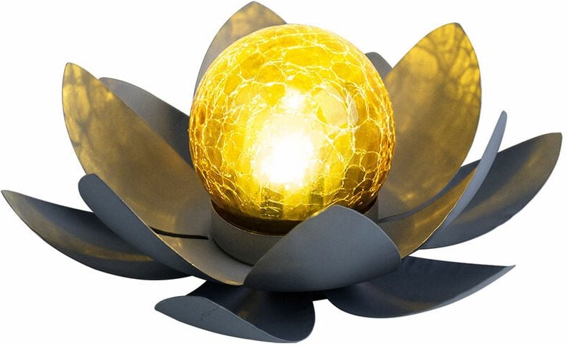 Lotusblüte für Außen Gartenleuchte Deko Leuchten Asia Garten Lotusblüte Gartendeko Solar , Crackle Glas Metallblätter gr...