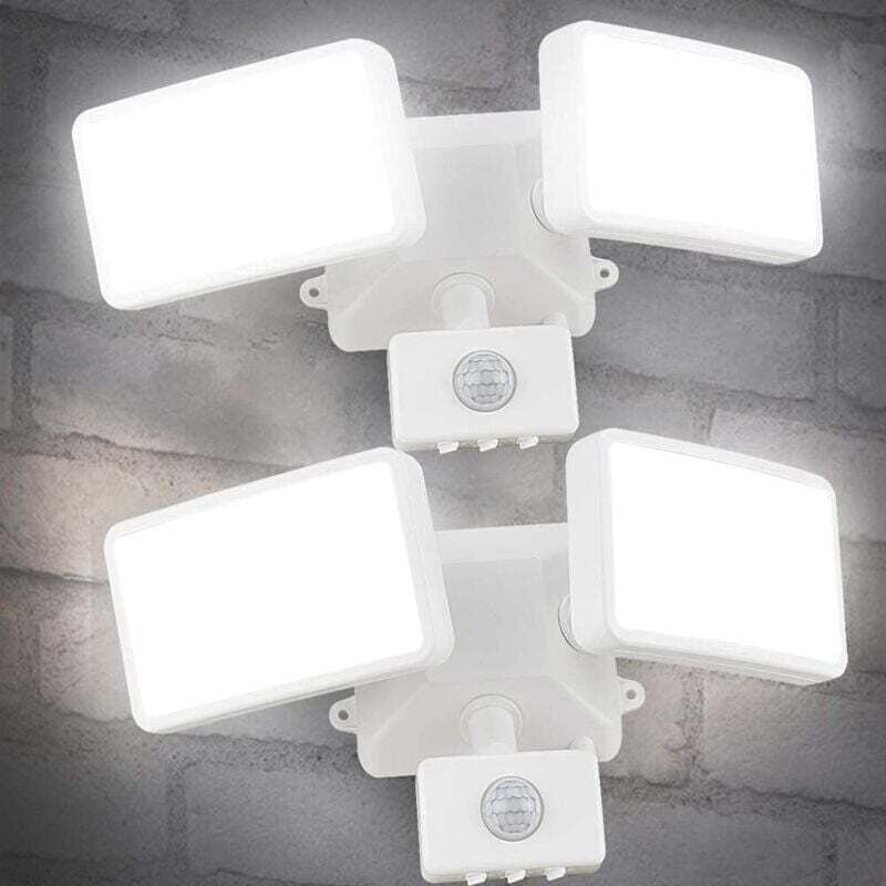 Set mit 2 x 20-W-LED-Strahlern mit 180°-Bewegungsmelder – Doppelkopf – mehrfach verstellbarer Winkel – 13 x 8 cm – IP65 ...