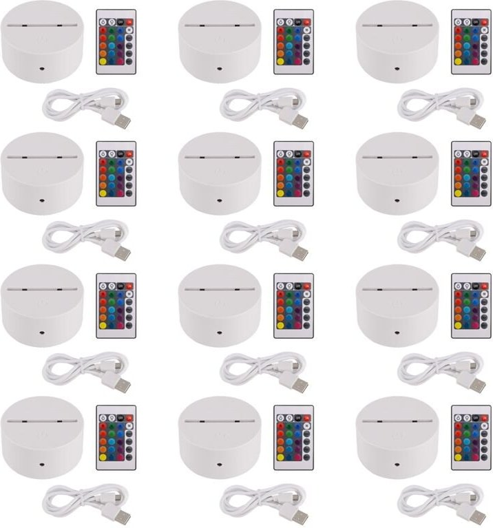 12er-Pack 3D-Nachtlicht-Lampensockel mit LED-Lampensockel und Fernbedienung, USB-Kabel, 16 Farben, Show-Displayständer f...