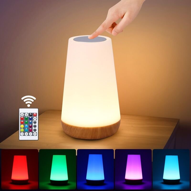 Taktische Nachttischlampe Wiederaufladbar – Drahtlose LED Nachtleuchte mit Fernbedienung und 13 Farben – 5 Helligkeitsst...