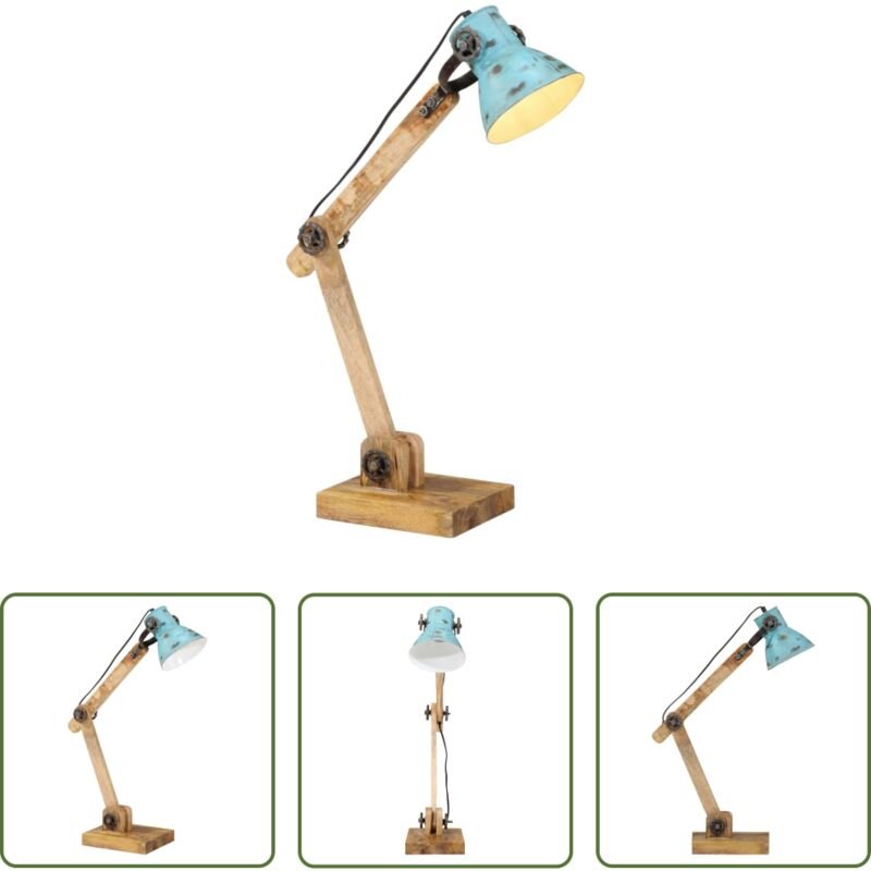 vidaXL Holzlampe - Schreibtischlampe 25 W Blau 23x18x96 cm E27